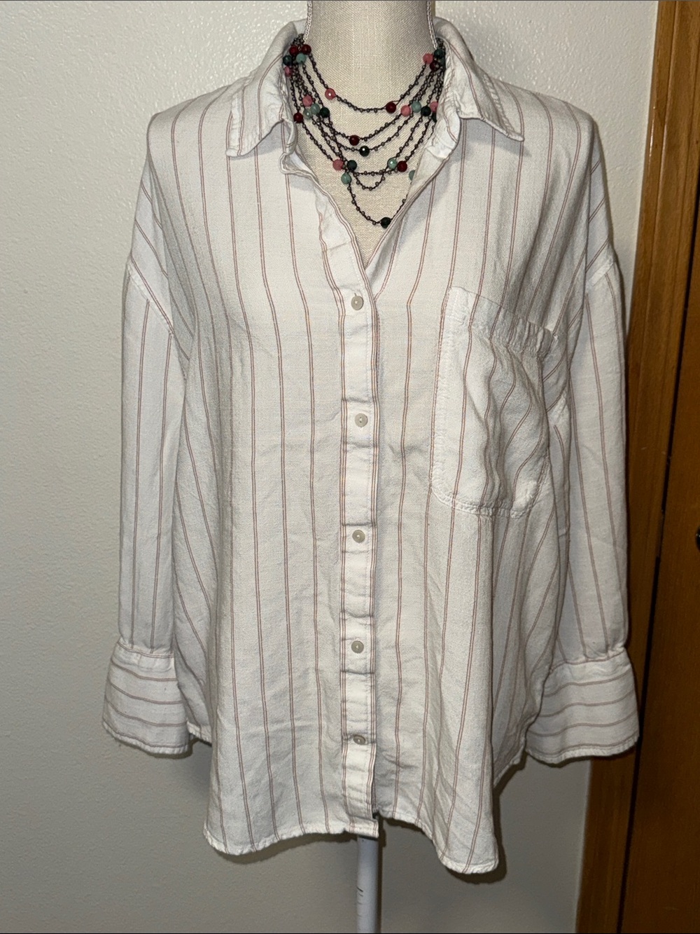 American Eagle Open Back Striped Button-Up size Large